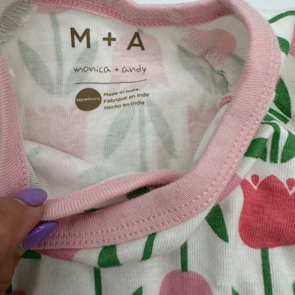 M+A MONICA + ANDY ORGANIC PINK TULIP KIMONO FOOTIE OUTFIT 🌸SZ NB🌸 - Picture 13 of 13